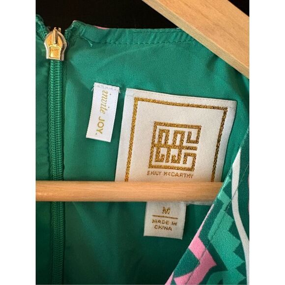 Emily Mccarthy Lola Green & Pink Mini Wrap Dress Size Medium $278 MSRP - Picture 6 of 7